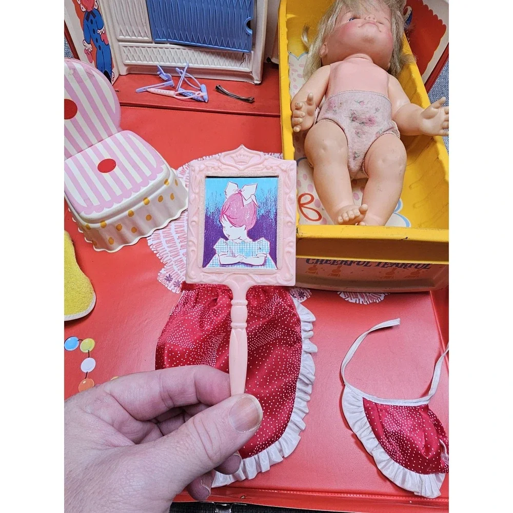 Mattel Cheerful Tearful Nursery Baby Doll Playset Case Bed Chair 1965 Vintage